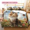 Maine Coon and Grassland Pattern Bedding Home Decoration Birthday Gift (1 * duvet cover + 2 * pillowcase, without core)