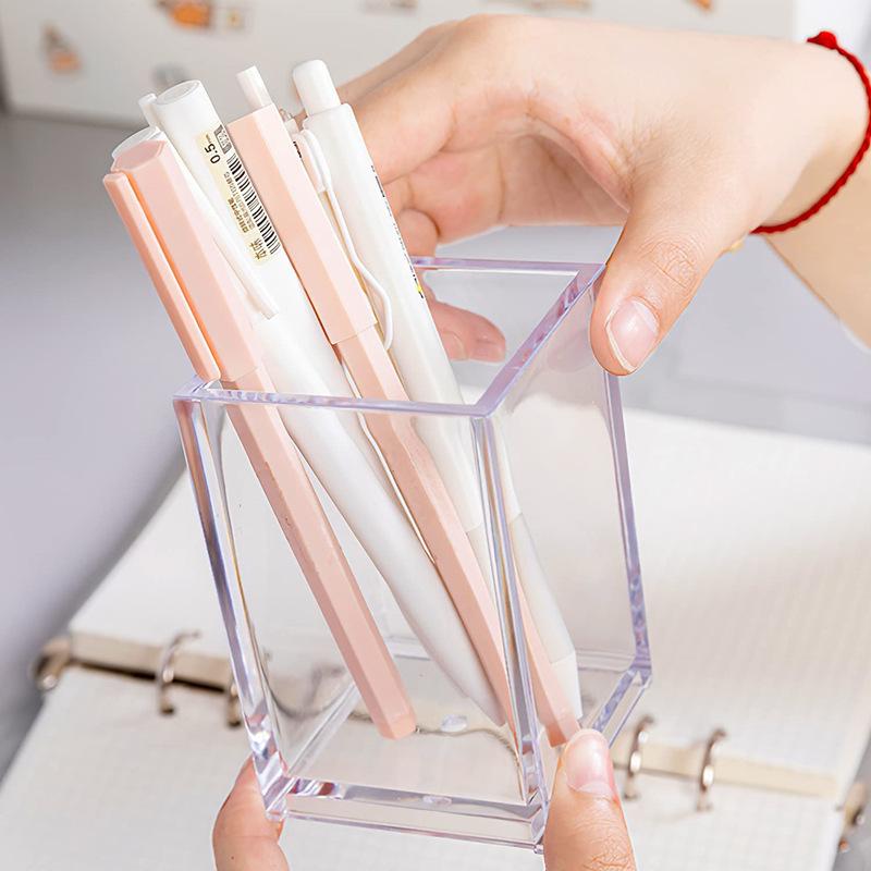 Acrylic Square Pen Holder, Thick Transparent Makeup Brush & Eyebrow Pencil Organizer Box for Dormitory Desk