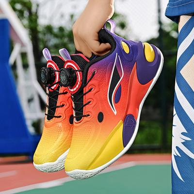 Модные детские баскетбольные кроссовки с поворотной пряжкой, дизайн для тренировок на открытом воздухе, детская обувь, нескользящие удобные баскетбольные кроссовки для мальчиков