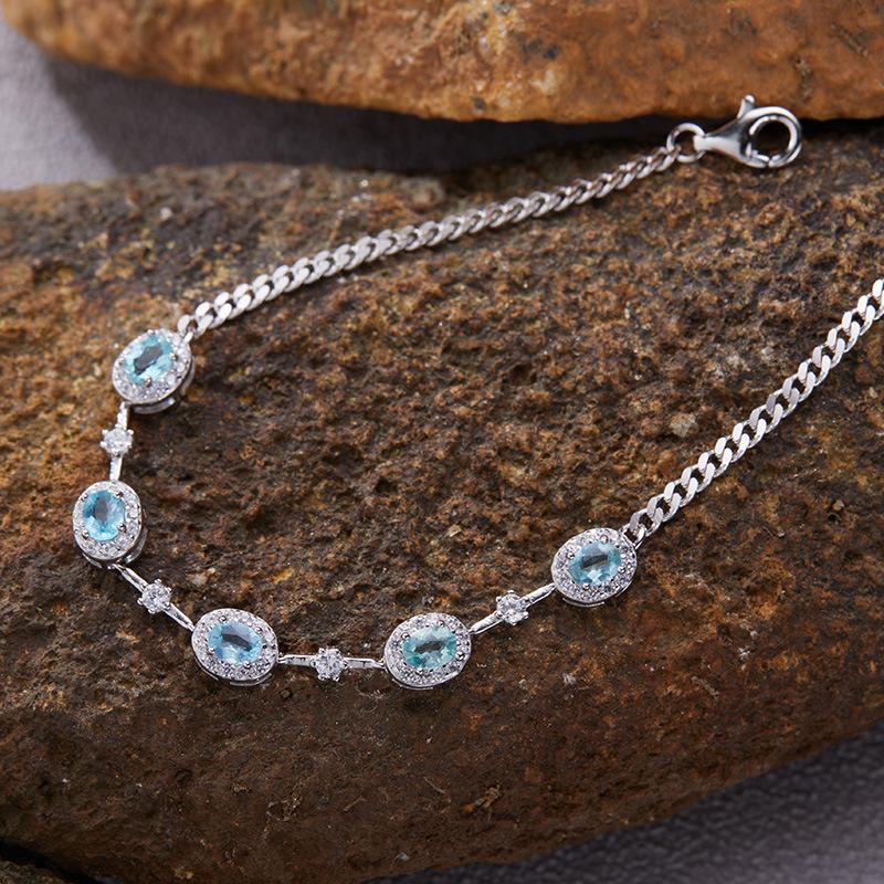 Jewelry S925 Sterling Silver Natural Garnet Apatite Amethyst Bracelet Women'S Bracelet