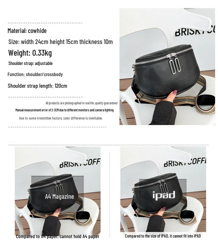 Женская сумка-седло кроссбоди из натуральной кожи, стиль 2025, двойная молния, верхний слой коровьей кожи, маленькая сумка на плечо.