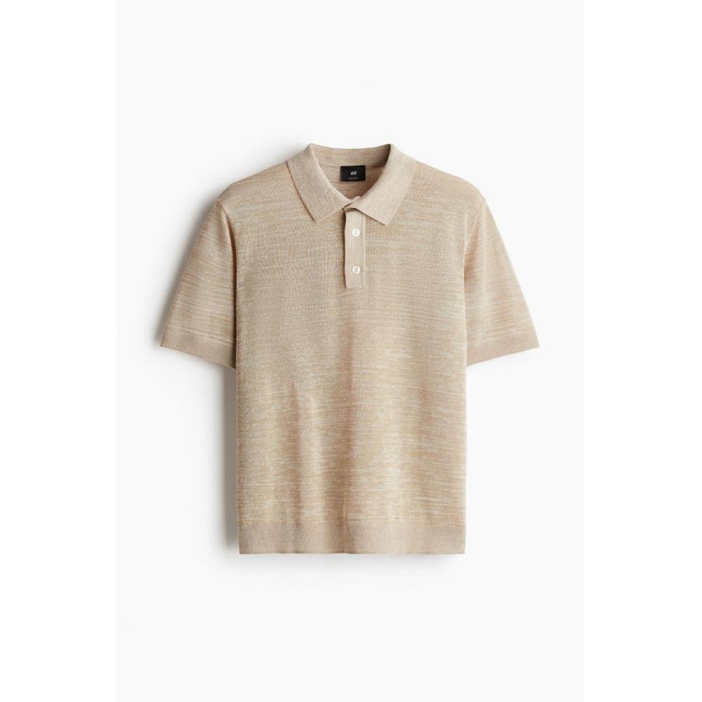 Рубашка-поло HM Fine Knit, стандартный крой, бежевый