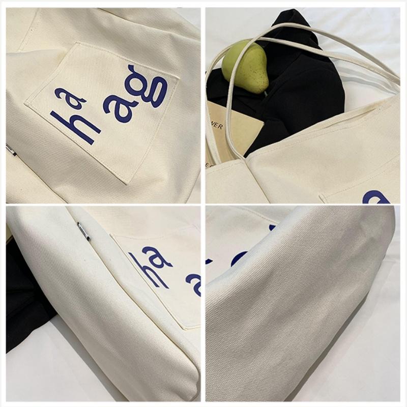 Большая вместительная однотонная холщовая сумка для женщин, мягкие сумки на ремне с застежкой-молнией, сумки для девочек, сумка для покупок с надписью, модная