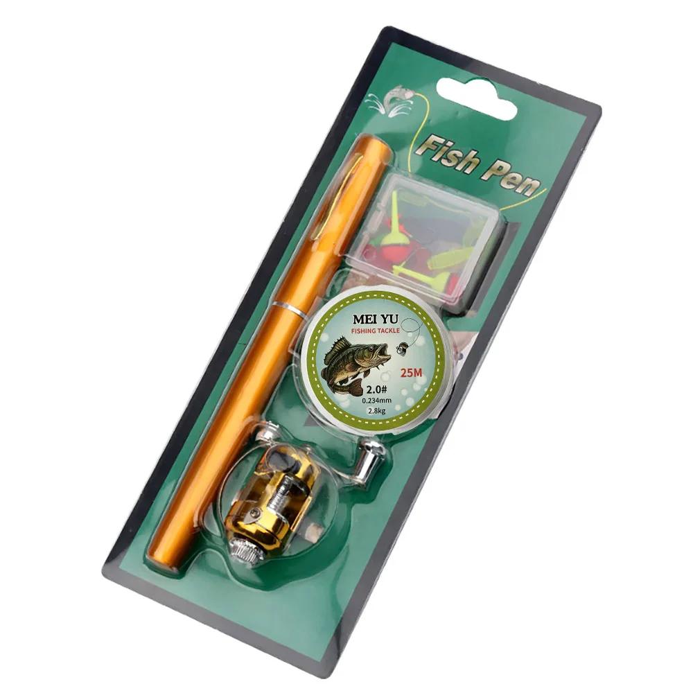 [Удочка+Катушка+Леска+Аксессуары] Портативная Карманная Телескопическая Удочка Катушка Полный Комплект Удилище в Форме Ручки 96 см Для Начинающих Рыбаков