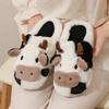 Fashion New Winter Unisex Cartoon Cow Warm Plush Slippers Couple's Indoor Non-slip House Slides Men And Women Toe Wrap Home Cotton Shoes