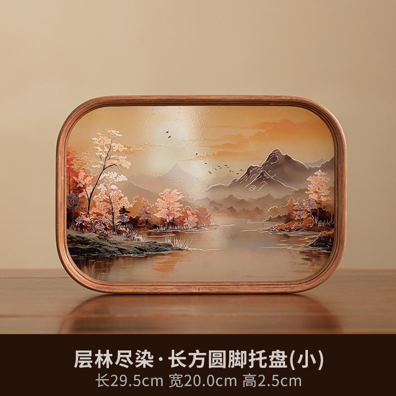 Поднос для чая из бамбукового стекла с китайским ретро-чайником и подставкой для хранения чашек. Креативные аксессуары для чайной церемонии.