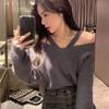 Off Shoulder Knitted Bottoming Sweater 2022 Korean Shoulder Length Sweater Inside Solid Pullover Sweater Female