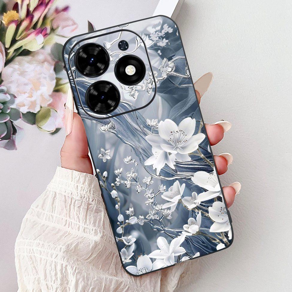Для Tecno Spark Go 2024 BG6 Задняя крышка Для Tecno Spark Go 2024 Чехол Модный Роскошный Цветы Милый Мультяшный Кот Ударопрочный Силиконовый