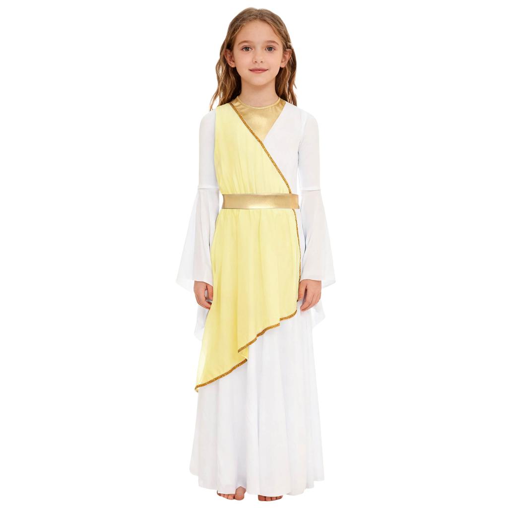 Halloween & Party Dress for Girls: Ancient Greek Princess Costume with Long Sleeves, Contrast Colors for Performance & Play