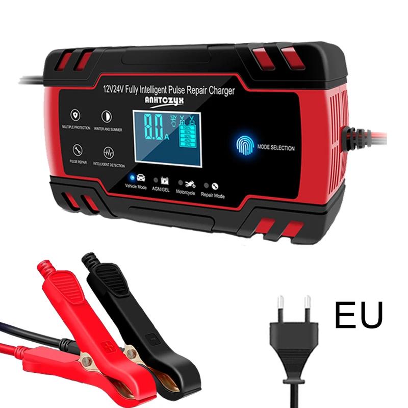 Car Battery Charger 12V 24V Pulse Repair LCD Display Smart Fast Charge AGM Deep Cycle GEL Lead-Acid Charger For Auto Motorcycle
