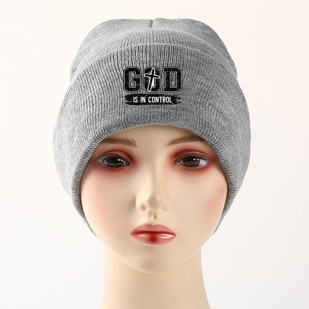 GOD IS IN CONTROL" Winter Knit Cap Beanie, Skull Cap Autumn Stretchable Solid Bobble Hat Knitted Hat Beanie