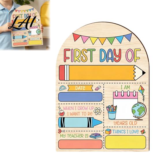Chalkboard Sign for Kids First Day of School Wooden Sign Back to Photo Board Prop Kids Reusable 2D Painted Record Board Classroom Decor Party