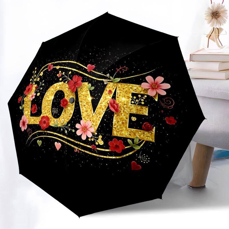 1pc Love Flowers Automatic Umbrella | Portable Foldable 8-Rib Manual Open, Cute Birthday & Holiday Gift for Outdoor yy260107124