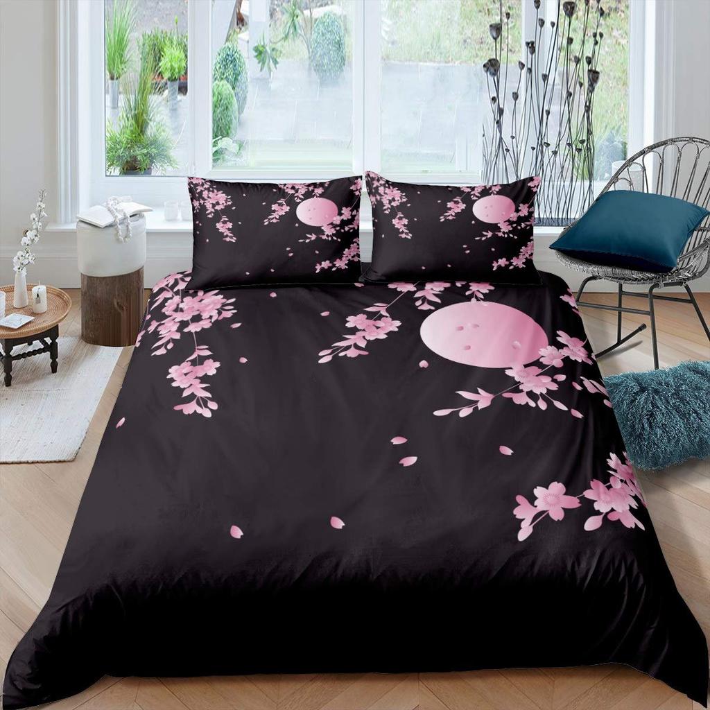 Японский комплект пододеяльника, Ветка цветущей сакуры, Вишневые цветы, Весенняя тема, Искусство, Японский постельный комплект, Полный размер