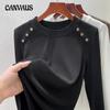 Spring and Autumn Women's Blouse Button Bottom Shirt Women Round Neck Slim Long Sleeve Tops