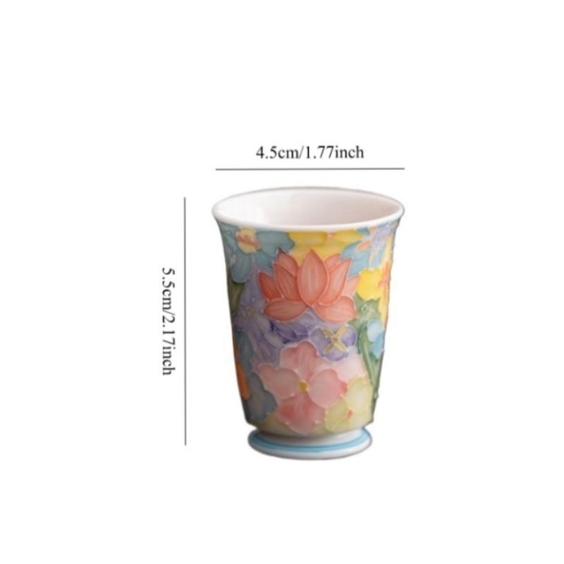 Цзиндэчжэнь Ручная роспись Подглазурная роспись Узор «Тысяча цветов» Чайная чашка Наслоенная глазурь Тонкий фарфор Керамика Посуда для чая Гунфу Для личного использования