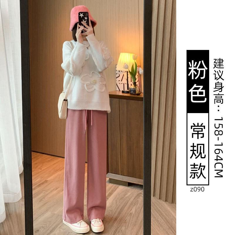 Chenier Wide-leg Pants Women's Autumn and Winter Velvet High Waist Drape Casual Loose Straight Thin Gray Corduroy Pants