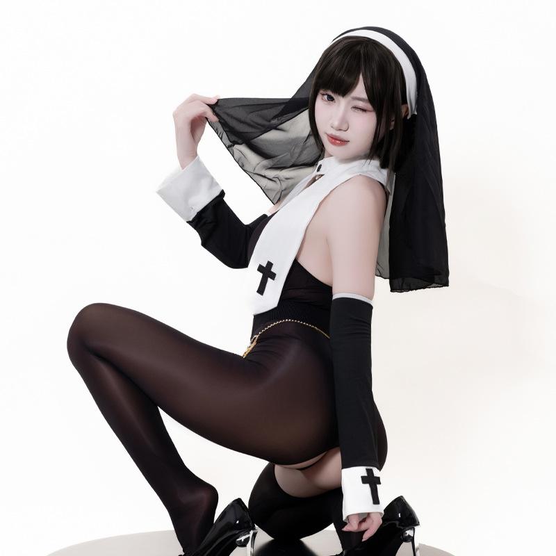 Sexy lingerie sexy cosplay hollowed-out nun uniform free open seduction abstinence woman