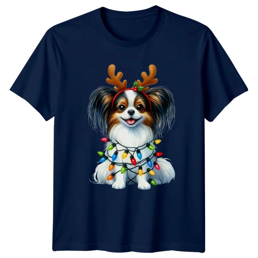 Papillon Dog Christmas Lights Reindeer Antlers Holidays Unisexs Unisexs Graphic Tee