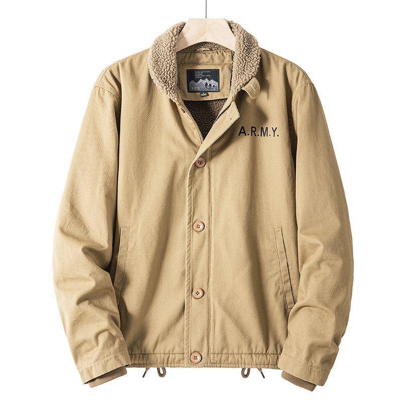 Winter Men's Velvet Thickened Lapel Military Cotton Coat Loose Lamb Velvet Men's Cotton Coat