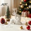 Durable PLA Crafts 3D Printed Deer Figurine, White Sitting Stag Sculpture with Antlers, Minimalist Room Decor Christmas Tabletop for Home Living