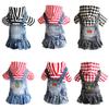 Denim Dog Dress Pet Stitching Stripe Skirt Small Dog Hoodie Coat Puppy Double Buckle Strap Dress