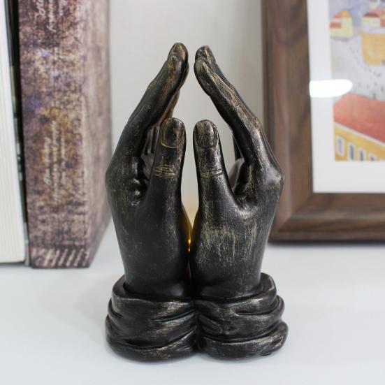 Фигурка молящейся руки со светлой смолой, черная статуя с двойными руками, скульптура, домашний офис, гостиная, украшение для рабочего стола, абстрактный орнамент