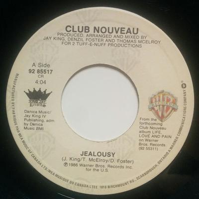 7-дюймовая пластинка КЛУБ НОВЫЙ - Jealousy 9285517 Warner Bros. Re 1986 Канада Рэп и Хип-хоп/R&B Б/у
