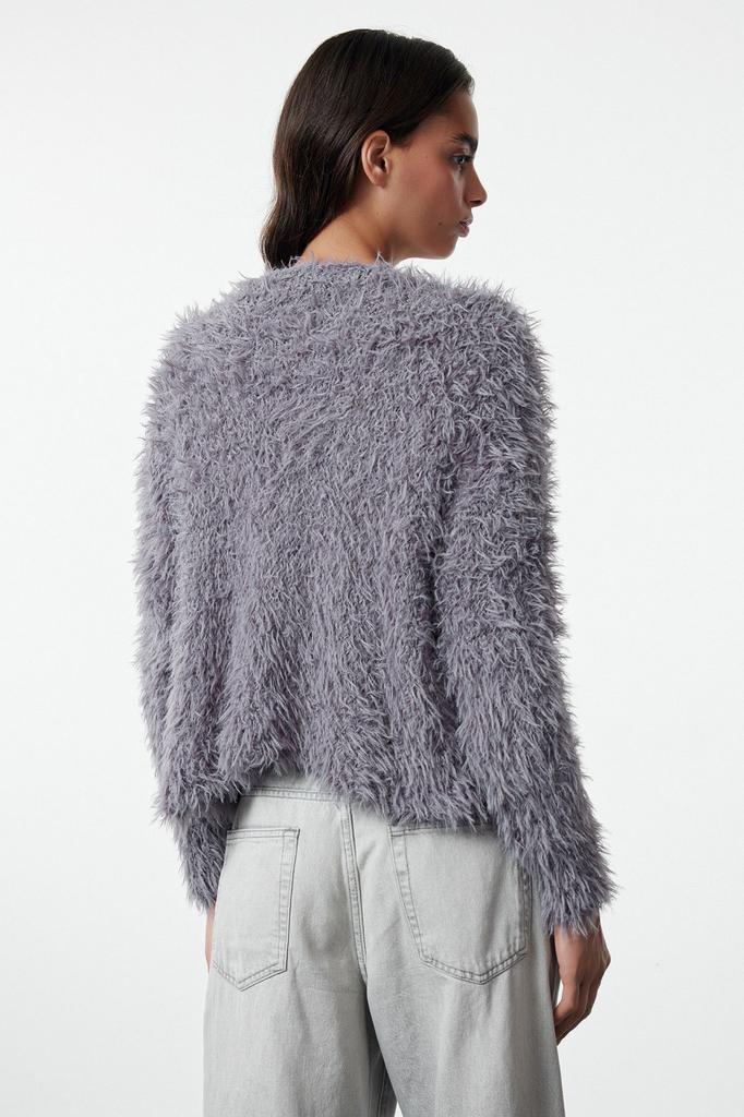Women's Fashionable Stylish Cardigan Stone Soft Textured Furry Coat Look Knitwear Cardigan
