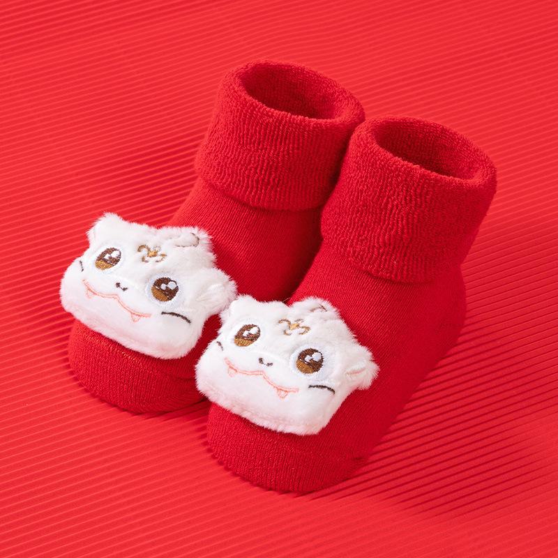 Мягкая утолщенная махровая обувь для новорожденных - ярко-красный цвет для осени/зимы (1 год)