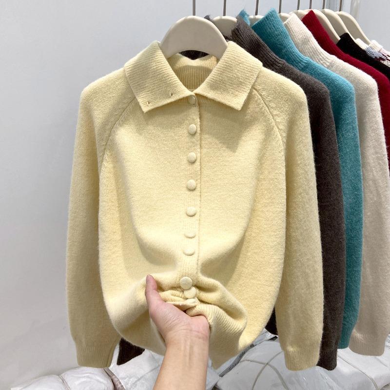 Водолазка утолщенный свитер женский однобортный вязаный жакет топ весна мягкий восковой свободный и тонкий кардиган