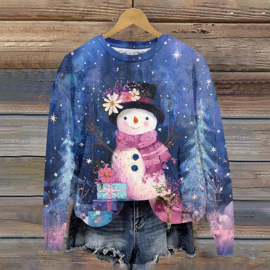 Women's Fashion Christmas Printed Long Sleeve Loose Round Neck Sweatshirt Top