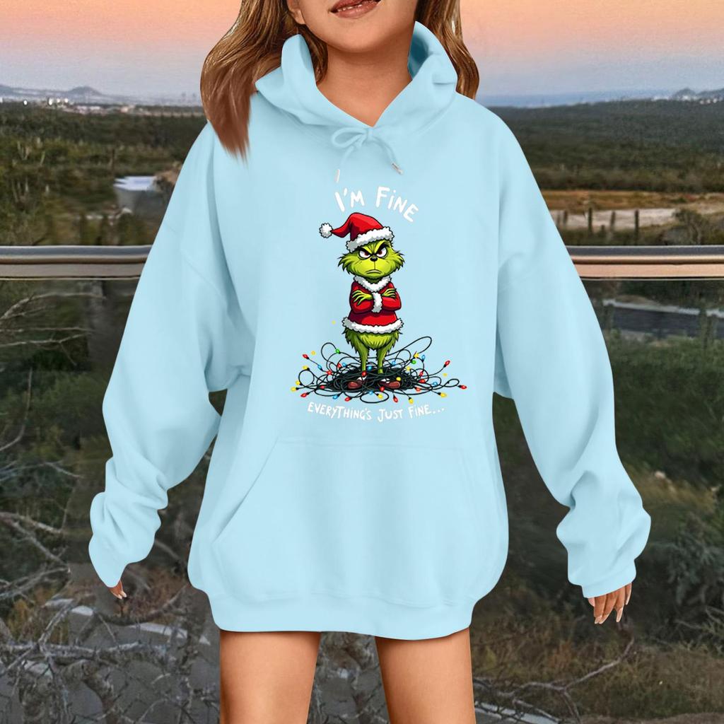 Детская модная повседневная толстовка с капюшоном свободного кроя с длинными рукавами и рождественским принтом