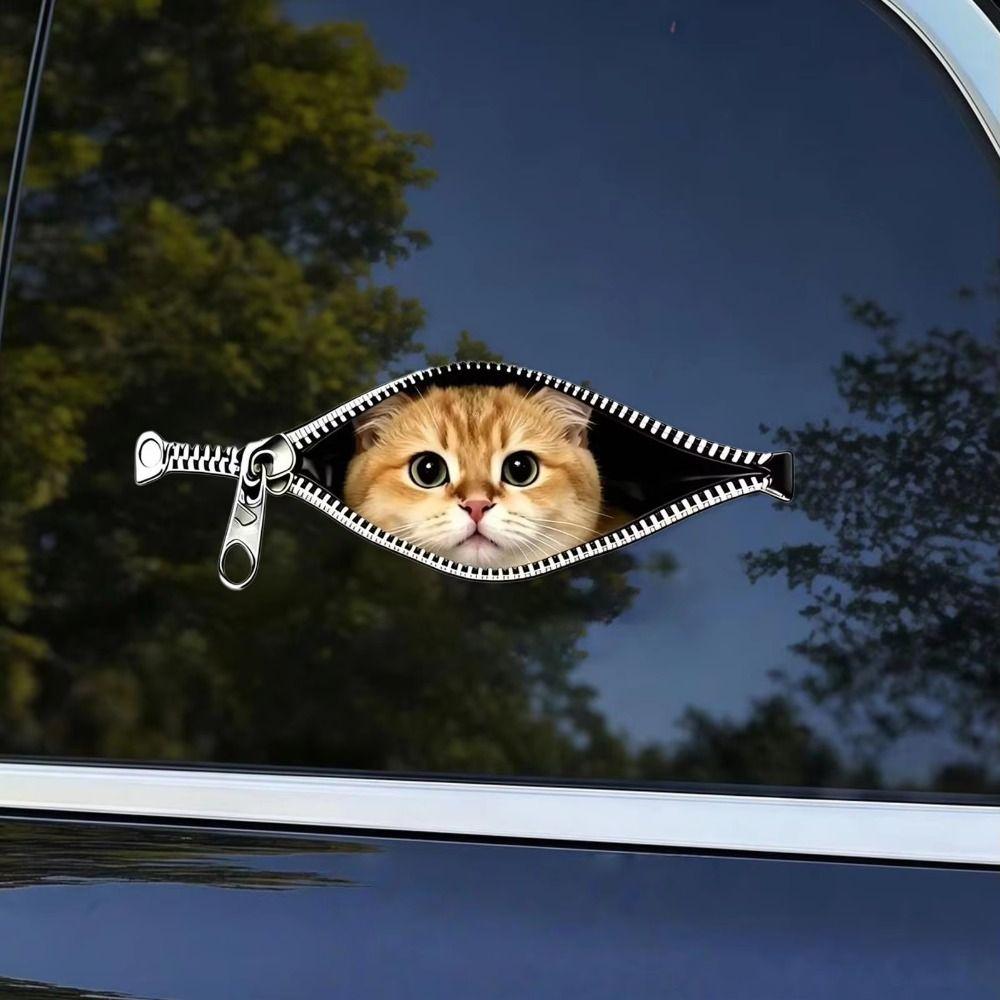 Waterproof Cat Car Sticker Zipper Design Pet Car Decoration Sticker  Scratch Covering