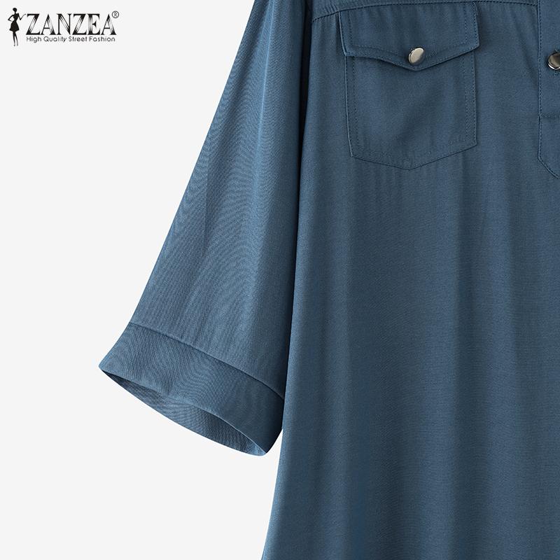 ZANZEA Женское повседневное платье-рубашка свободного кроя с отложным воротником и рукавом 3/4