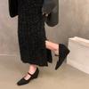 Wedge Heel High Heel Black Mary Jane Single Shoes Women's Shoes 2024 New Spring and Autumn Retro Suede Square Head Evening Shoes