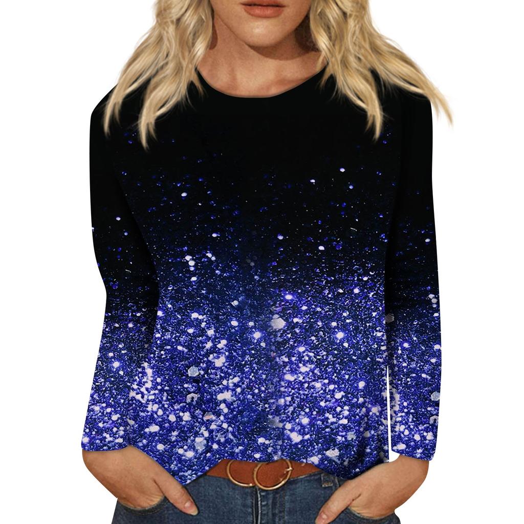 Женская мода, повседневная блузка с длинным рукавом и круглым вырезом, пуловер с принтом