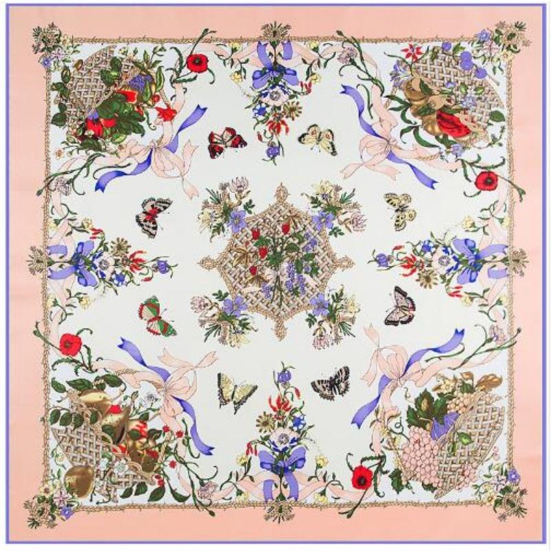 Новый бренд Бандана Шаль 100% Твиловый шелковый платок Цветочный 130см Квадратные платки Принт Косынка Женская повязка на голову Хиджаб Шарф и накидки