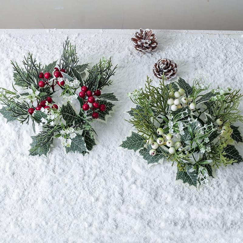 Рождественский подсвечник с искусственными листьями, венок для подсвечника, искусственная вишневая шишка, гирлянда
