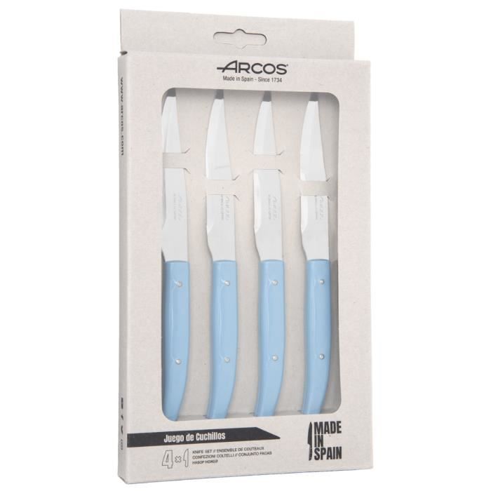 Couteaux À Steak - ARCOS - Set De 4 - Lame En Acier Inoxydable NITRUM® - Manche Ergonomique - Couleur Bleu