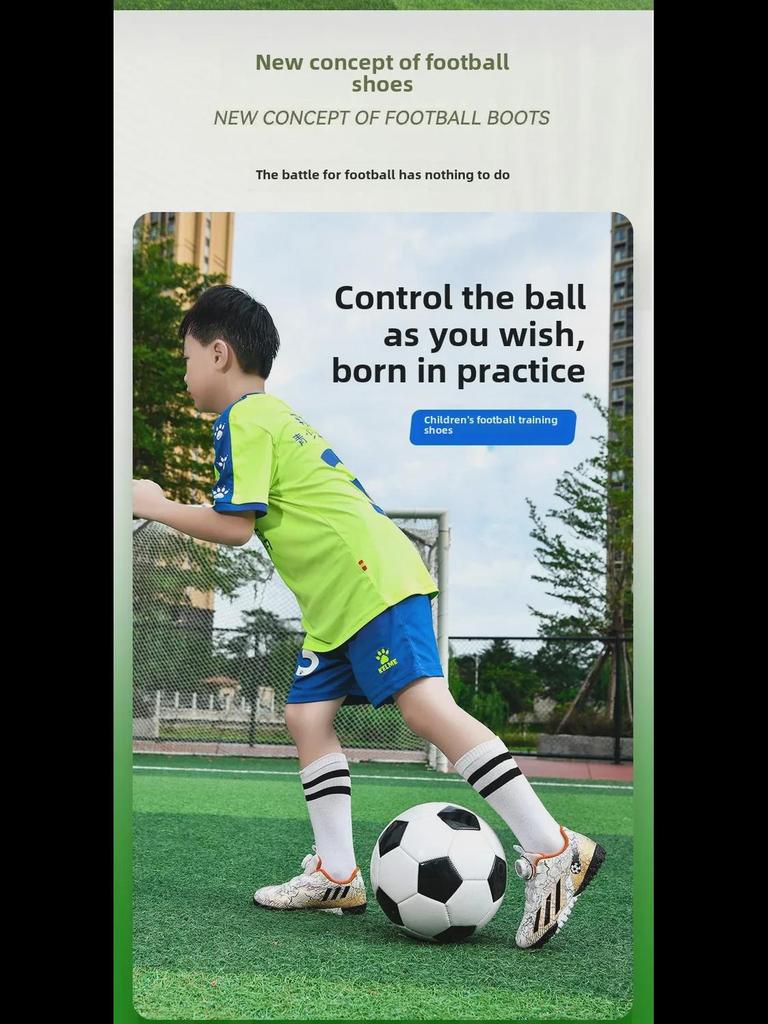 Kids' Low-Top Football Training Shoes with Rotating Buckle