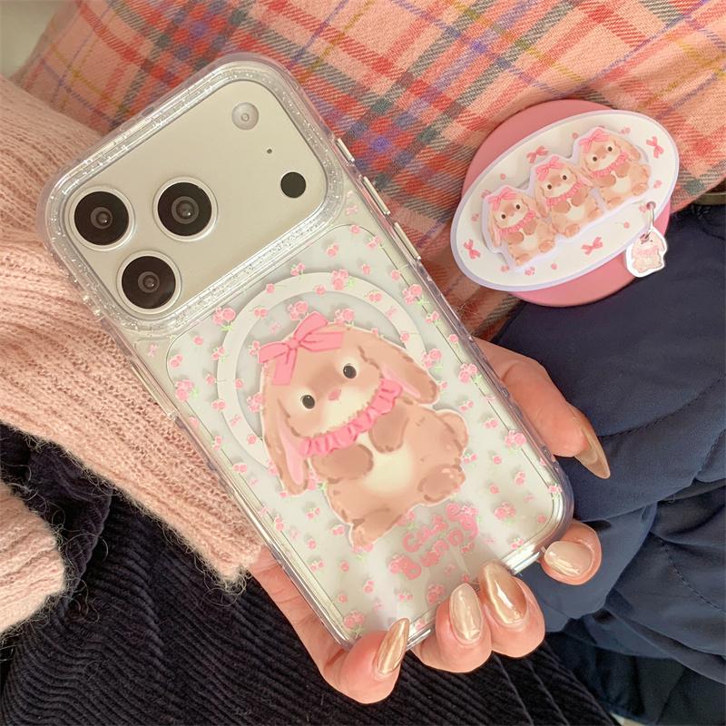 Новый 2026 Милый Цветочный Кролик Магнитный Чехол Для Телефона Для iPhone 17 16 15 14 Pro Max Блестящий Объектив Розовый Фиолетовый Прозрачный Ударопрочный Чехол Для