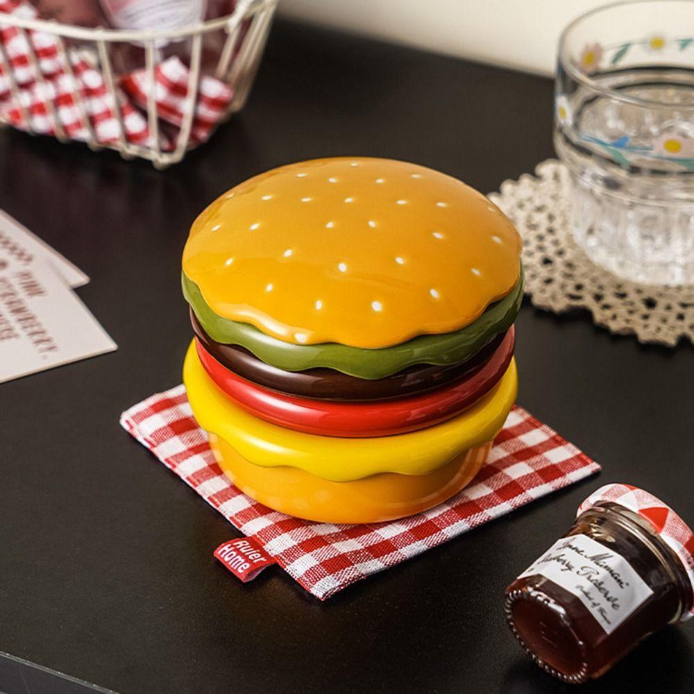 Food-grade Glaze Burger Shape Ceramic Plate Set Stackable 6-Layer 6 in 1 Sauce Bowl Set Space Saving Easy To Clean