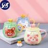 Креативная мультяшная чашка с медведем, керамическая кружка с ручной росписью и крышкой, пара, чашка для кофе, молока, домашнего офиса, логотип