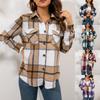 Модная женская повседневная свободная шерстяная плюшевая клетчатая куртка-рубашка с длинными рукавами