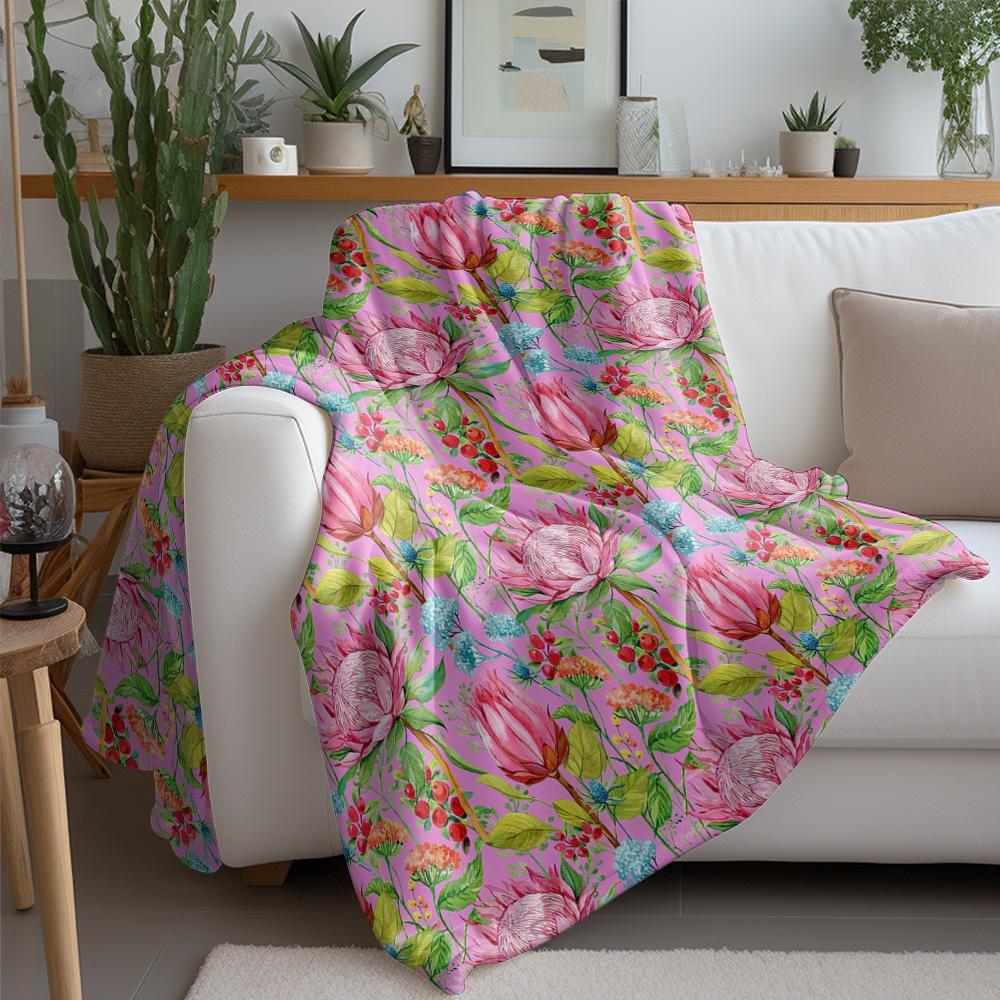 Vibrant Floral Print Throw Blanket Soft Fleece Blanket for Sofa Bed Decoration Christmas Gift Gift for Women Kids