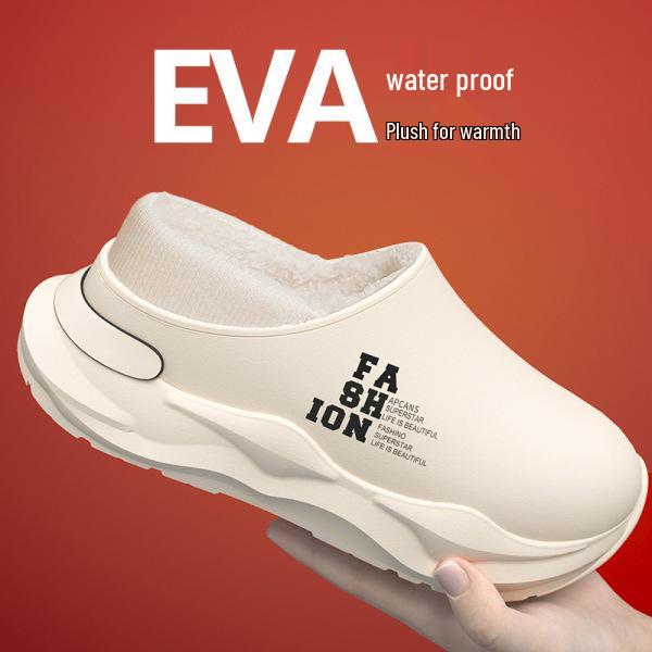 2024 Новые мужские водонепроницаемые хлопковые тапочки на каблуке — нескользящие, устойчивые к фекалиям, идеально подходят для использования в помещении и на улице осенью и зимой.