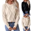 Women's Loose Round-Neck Pullover Diamond Textured Knitted Sweater Long Sleeved Tops