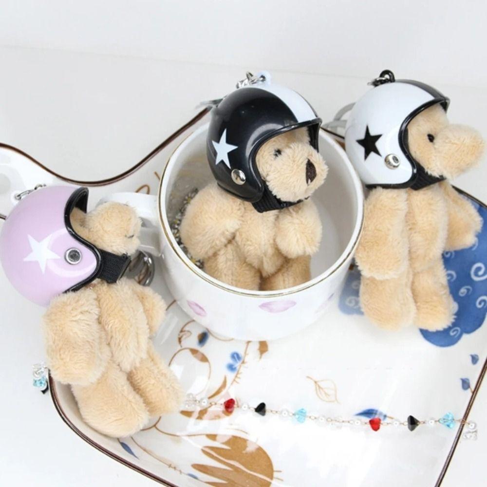 Lovely Helmeted Bear Charm Keychains Y2K Plush Ornament Pendant Car Keyring Backpack Decoration Bag Charm Jewelry