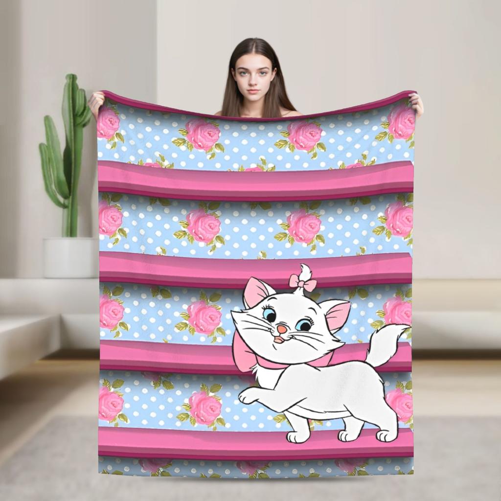 Marie Cat Cartoon Warm Soft Blanket Camping Plush Throw Blanket Fashion Home Decor Flannel Bedspread Sofa Bed Cover